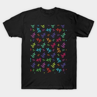 Pattern Capricorn Zodiac Sign Horoscope Astrology Symbol Black T-Shirt